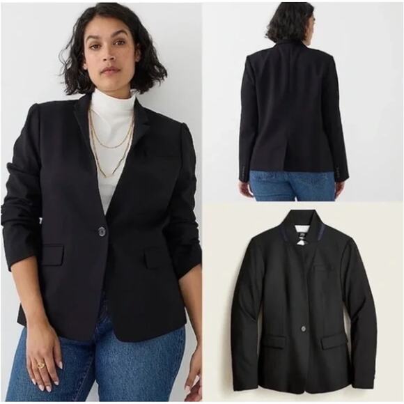 J Crew Regent Blazer Jacket One Button Linen Black 2 - Picture 1 of 9